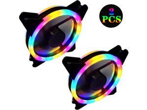 Computer case fan, 2 dual-ring double-sided (RGB) computer case cooling fans, color LED ultra-quiet, D type 4Pin + 3Pin Computer case fan, 2 dual-ring double-sided (RGB) computer case cooling fans, color LED ultra-quiet, D type 4Pin + 3Pin