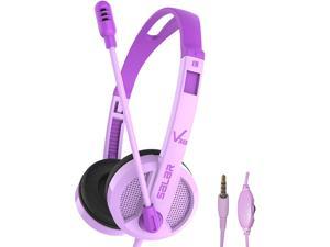 35MM Wired Computer Headset Headphones with Noise Reduction Microphone and Volume Control for Kids Boys Girls Adult Schools Online Learning and Online Education Support Tablets Laptops PC Purple