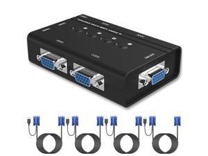 VGA KVM Switch with USB Hub Support Wireless, 4 Port Selector Switcher with 4 pcs 2 in 1 USB Cable for 4 PC Computer Sharing 1 Video Moniter & 3 USB Devices, Keyboard,Mouse, Scanner, Printer VGA KVM Switch with USB Hub Support Wireless, 4 Port Selector Switcher with 4 pcs 2 in 1 USB Cable for 4 PC Computer Sharing 1 Video Moniter & 3 USB Devices, Keyboard,Mouse, Scanner, Printer