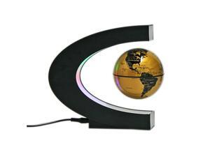 Globe 360 Degree Perfect Show, Megadream Funny C Shape Magnetic Levitation Floating Rotating Globe World Map with Multicolor LED for Learning Education Teaching Home Office Desk Decoration Gift -Gold