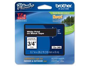 Brother Label Tape Cartridge,  Label Type Indoor/Outdoor White/Black  PET TZe345
