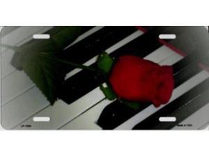 Red Rose On Piano Keys Metal License Plate
