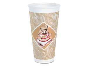 Foam Hot/Cold Cups, 20 oz., Caf G Design, White/Brown with Red Accents