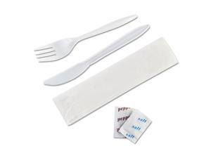 Wrapped Cutlery Kit 6 1/4" Fork/Knife/Napkin/Salt/Pepper White 250/Carton Wrapped Cutlery Kit 6 1/4" Fork/Knife/Napkin/Salt/Pepper White 250/Carton