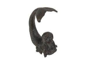 Rustic Brown Cast Iron Curled Tail Mermaid Statue / Doorstop 7.25 Inches Long