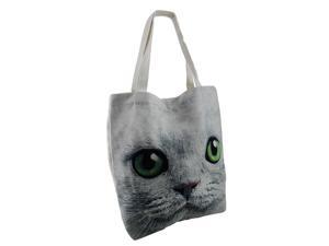 Up Close and Enlarged Green Eyed Cat Face Large Canvas Tote Bag