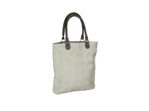 Lattice Basket Weave Cotton Tote Bag W/ Leather Handles 16 X 15 Inches