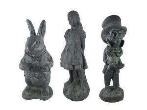 Alice in Wonderland White Rabbit, Mad Hatter, Alice Oxidized Garden Statue Set-RESIN