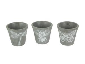 Set of 3 Cement Planters Butterfly Bee Dragonfly Decorative Flower Plant Pot