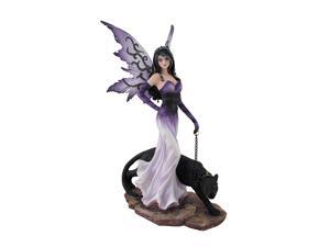 Purple Fairy Walking w/Black Panther Pet Statue