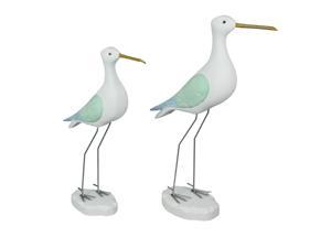Set of 2 Hand Carved White Painted Wood Bird Statue Home Coastal Decor Sculpture