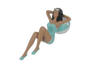Retro Bathing Beauty Beach Girl Laying On Beachball In Turquoise Swimsuit Statue