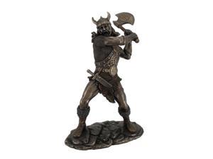 Viking Warrior Swinging an Axe Bronze Finish Statue