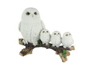 Lifelike Snow Owl and Chicks Tabletop Statue Mother and Children Figure