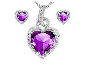 Mabella Beauty Heart Cut Created Amethyst Pendant & Earring Set Sterling Silver, 18" Chain Mabella Beauty Heart Cut Created Amethyst Pendant & Earring Set Sterling Silver, 18" Chain