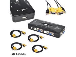 USB2.0 4Port Monitor VGA SVGA KVM Switch Box + 4 Cables For PC Keyboard Mouse OY