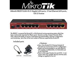 MikroTik - RB2011UIAS-IN - RB2011UASIN 5 Gigabit LAN ports, 5 Fast Ethernet LAN ports, OS L5 license, MicroUSB, 128MB RAM, LCD touchscreen for configuration