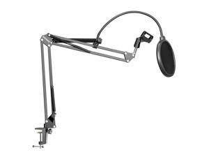 Neewer® NB-35 Black Microphone Suspension Boom Scissor Arm Stand with Mic Clip Holder and Table Mounting Clamp & NW(B-3) Black Pop Filter Windscreen Mask Shield with Stand Clip Kit