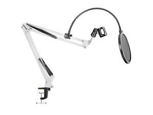 Neewer Desktop Microphone Suspension Boom Scissor Arm Stand with Microphone Clip Holder, Table Mounting Clamp and Pop Filter Windscreen Mask Shield Kit for Studio Broadcasting,Singing,Recording(White)