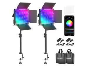 Neewer 2-Pack Key Light RGB Led Light with APP Control and 32-52CM Tabletop Clip Light Stand, 480 LEDs CRI95/3200K-5600K/Brightness 0-100%/0-360 Adjustable Colors for Live Streaming/Live Gaming/TikTok