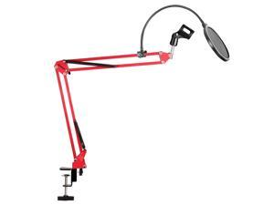 Neewer Desktop Microphone Suspension Boom Scissor Arm Stand with Microphone Clip Holder, Table Mounting Clamp and Pop Filter Windscreen Mask Shield Kit for Studio Broadcasting, Singing, Recording(Red)