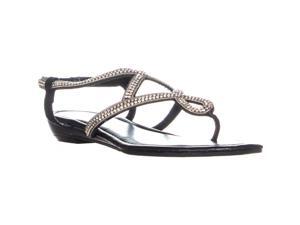 Madden Girl Trudi Flat Strappy Slip On Sandals, Black Fabric, 6.5 US