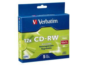 Verbatim CD-RW 700MB 4X-12X High Speed with Branded Surface - 5pk Slim Case