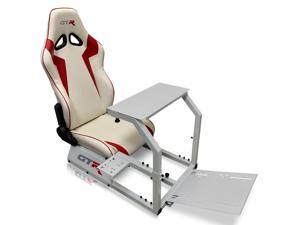 GTR Racing Simulator GTASS105LWHTRD GTA Model Silver Frame with WhiteRed Real Racing Seat Driving Simulator Cockpit Gaming Chair with Gear Shifter Mount
