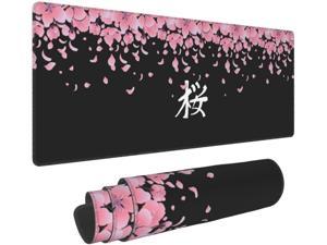 Sakura Extended Mouse Pad 31.5x11.8 Inch XL Japanese Word Cherry Blossom Flower Non-Slip Rubber Base Large Gaming Mousepad Stitched Edges Waterproof Keyboard Mouse Mat Desk Pad for Office Home