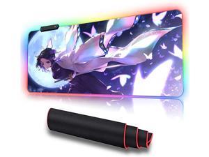 RGB Anime Mouse Pad Demon Slayer Shinobu Custom Mousepad with Stitched Edge Frame  NonSlip Rubber BaseLong Laptop Glowing Desk PadComputer Keyboard and Mice Pads Mouse Mat 315X157 inch