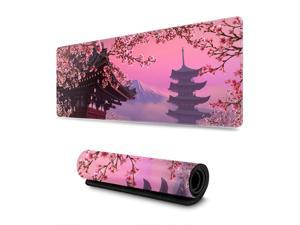 Japanese Sakura Flower Gaming Mouse Pad XL, Extended Stitched Edges Mousepad,Large Mouse Mat Desk Pad, Long Non Slip Rubber Base Mice Pad(31.5 X 11.8 Inch)