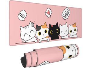 Pink Cute Kittens Cat Gaming Mouse Pad Large XL Girls Kawaii Desk Mat Long Extended Pads Big Mousepad for Home Office Decor Accessories