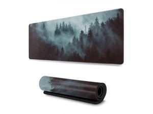 Vintage Misty Landscape with Fir Forest Gaming Mouse Pad, Long Extended XL Mousepad Desk Pad, Large Non Slip Rubber Mice Pads Stitched Edges, 31.5'' X 11.8''