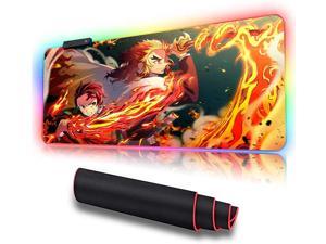 RGB Anime Mouse Pad Tanjiro and Rengoku Sword Custom Mousepad with LED Light Edges & Non-Slip Rubber Base,Laptop Desk Pad,Computer Keyboard and Mice Pads Mat 35.4X15.7
