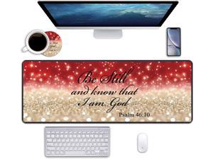 Glitter Quote Bible Verse Psalm 46:5 Desk Pad Mat Gaming Mouse Pads with Coasters Office Desk Mat 31.5x 11.8 Large Gaming Mouse Pad Durable Extended Computer Mouse Pad for Office & Home 