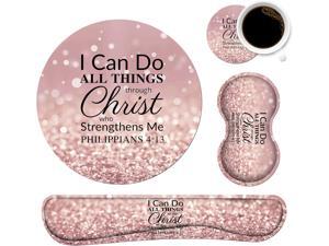 Keyboard Wrist Rest and Mouse Pad Wrist Rest Set with Coasters [4Pcs], Memory Foam, Easy Typing Pain Relief, Non-Slip Rubber Base for Computer, Laptop, Home & Office, Bible Verse Philippians 4-13