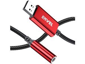 ENVEL USB to 3.5mm Audio Jack Adapter(20cm), Built-in Chip External Sound Card,Mic-Supported Audio Adapter with 3.5mm Aux Stereo Converter Compatible with Headset PC Laptop Desktops PS4 PS5 (Red)