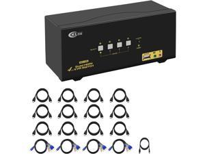 CKLau 4Kx2K@60Hz 4 Port Quad Monitor KVM HDMI Switch with Audio, Microphone, USB 2.0 Hub, Cables for 4 Computers Sharing Single Keyboard, Mouse and 4 Monitors Support HDMI 2.0, EDID