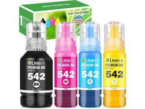 Limeink Compatible Ink Bottles Replacement for Epson 542 Ink for Epson 542 Black Ink for Epson Ecotank Printer Ink Refill for Ecotank Ink Refill Ink Bottles 1 Black 1 Cyan 1 Magenta 1 Yellow