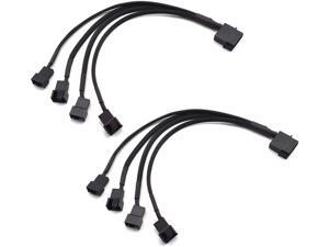 SDTC Tech Molex to Fan Power Splitter Cable, 2 Pack 4-Pin IDE to 4X 4-Pin Fan Connector Black Sleeved Y Type Extension Power Cable Compatible with 3-Pin/4-Pin PC Case Fans - 27 cm / 10.5 inch SDTC Tech Molex to Fan Power Splitter Cable, 2 Pack 4-Pin IDE to 4X 4-Pin Fan Connector Black Sleeved Y Type Extension Power Cable Compatible with 3-Pin/4-Pin PC Case Fans - 27 cm / 10.5 inch