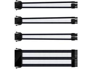 upHere Sleeve Extension Power Supply Cable Kit, Power Supply with Extra-Sleeved 24-PIN 6-PIN 4+4 PIN-Black/White,NSC30BW