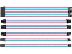 upHere Sleeved Cable - Cable Extension for Power Supply with Extra-Sleeved 24-PIN 8-PIN 6-PIN 4+4 PIN-Pink Blue White with Cable Combs(11.8 inch/30CM)(SC306) upHere Sleeved Cable - Cable Extension for Power Supply with Extra-Sleeved 24-PIN 8-PIN 6-PIN 4+4 PIN-Pink Blue White with Cable Combs(11.8 inch/30CM)(SC306)
