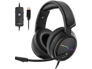 Jeecoo Xiberia USB Pro Gaming Headset for PC- 7.1 Surround Sound Headphones with Noise Cancelling Microphone- Memory Foam Ear Pads RGB Lights for Laptops Jeecoo Xiberia USB Pro Gaming Headset for PC- 7.1 Surround Sound Headphones with Noise Cancelling Microphone- Memory Foam Ear Pads RGB Lights for Laptops