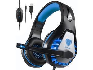 Pacrate Gaming Headset for Xbox One, PS4, PC, Mac,Laptop with Noise Cancelling Mic - Surround Gaming Headphones - Soft Memory Over Ear PS4 Headset with LED Light for Child, Men, Women