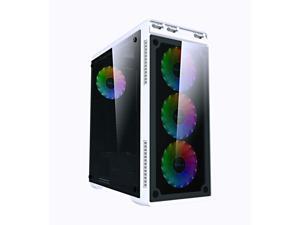Apevia Aura-F-WH Mid Tower Gaming Case with 2 x Full-Size Tempered Glass Panel, Top USB3.0/USB2.0/Audio Ports, 4 x RGB Fans, White Frame Apevia Aura-F-WH Mid Tower Gaming Case with 2 x Full-Size Tempered Glass Panel, Top USB3.0/USB2.0/Audio Ports, 4 x RGB Fans, White Frame