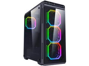 Apevia Aura-P-BK Mid Tower Gaming Case with 2 x Full-Size Tempered Glass Panel, Top USB3.0/USB2.0/Audio Ports, 4 x RGB Fans, Black Frame Apevia Aura-P-BK Mid Tower Gaming Case with 2 x Full-Size Tempered Glass Panel, Top USB3.0/USB2.0/Audio Ports, 4 x RGB Fans, Black Frame