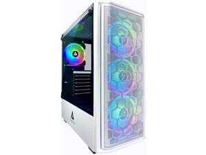 Apevia Predator-WH Mid Tower Gaming Case with 1 x Tempered Glass Panel, Top USB3.0/USB2.0/Audio Ports, 4 x RGB Fans, White Frame Apevia Predator-WH Mid Tower Gaming Case with 1 x Tempered Glass Panel, Top USB3.0/USB2.0/Audio Ports, 4 x RGB Fans, White Frame