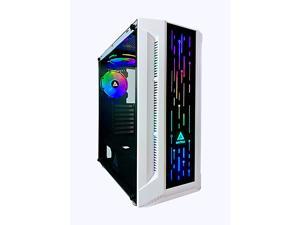 Apevia Matrix-WH Mid Tower Gaming Case with 1 x Tempered Glass Panel, Top USB3.0/USB2.0/Audio Ports, 4 x RGB Fans, White Frame