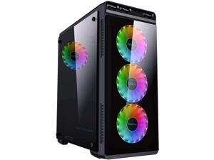 Apevia Aura-F-BK Mid Tower Gaming Case with 2 x Full-Size Tempered Glass Panel, Top USB3.0/USB2.0/Audio Ports, 4 x RGB Fans, Black Frame Apevia Aura-F-BK Mid Tower Gaming Case with 2 x Full-Size Tempered Glass Panel, Top USB3.0/USB2.0/Audio Ports, 4 x RGB Fans, Black Frame