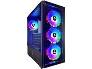 Apevia Genesis-BK Mid Tower Gaming Case with 2 x Tempered Glass Panel, Top USB3.0/USB2.0/Audio Ports, 4 x RGB Fans, Black Frame